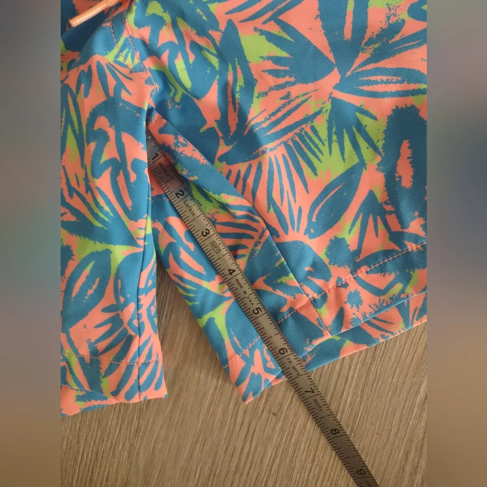 Chubby's Pink/ Turquoise Palms Drawstring Elasticized Waist Zip Swim Sho…